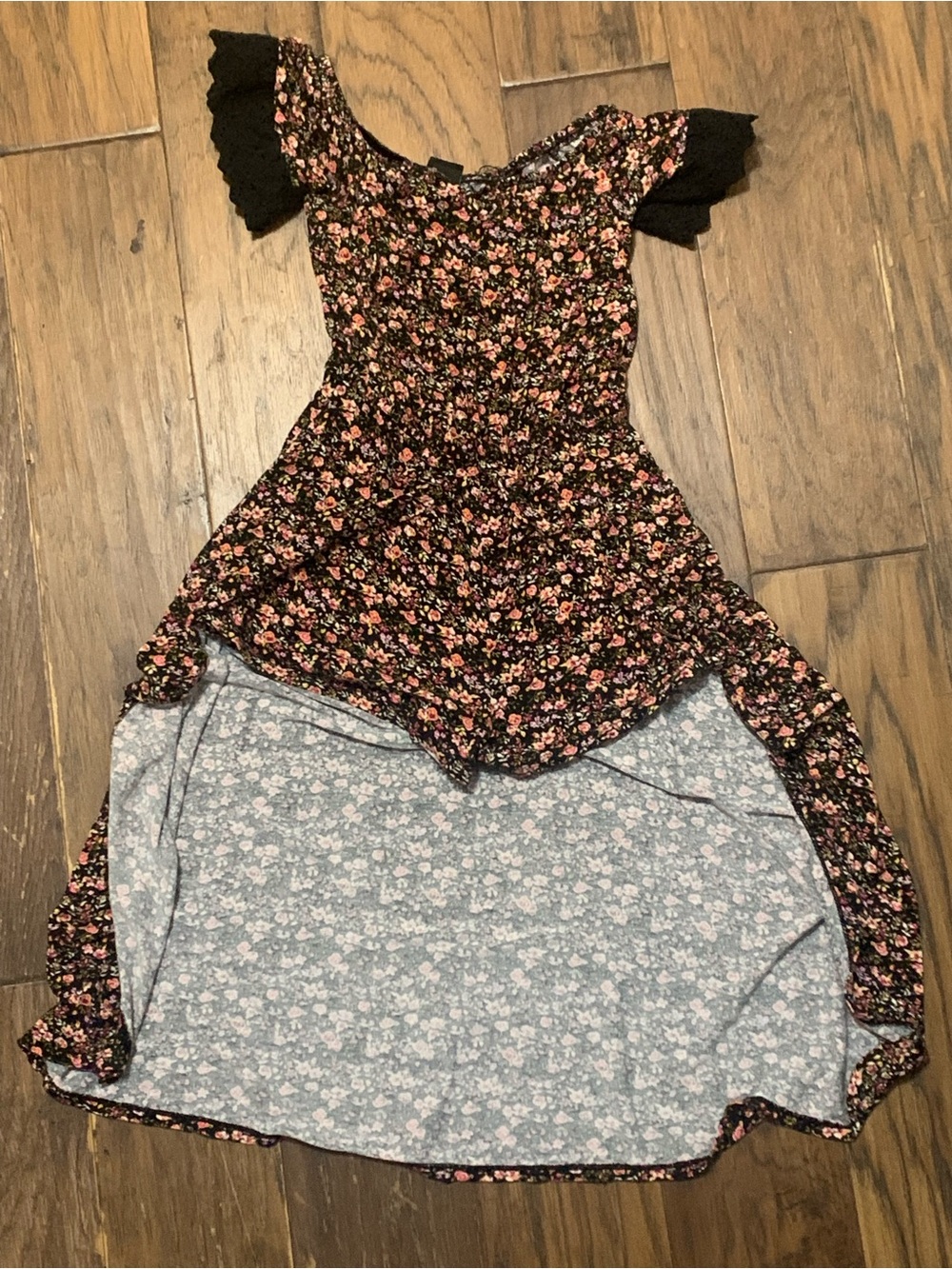 Black Floral High-Low Summer Dress with Shorts